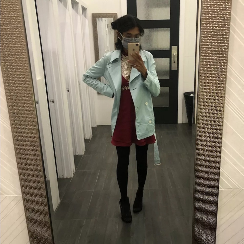 Burberry Teal Trench Coat - Small